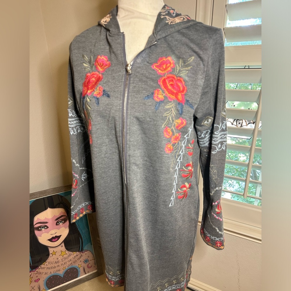 Adore grey embroidered long hoodie size m